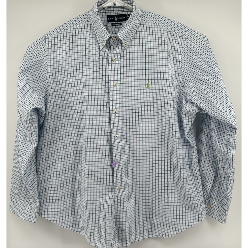 Polo Ralph Lauren Classic Fit White With Blue Button Down Long Sleeve Men's XL